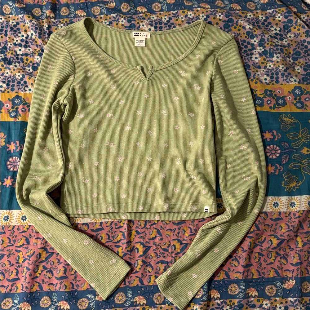 Billabong Green Long Sleeve Floral Top